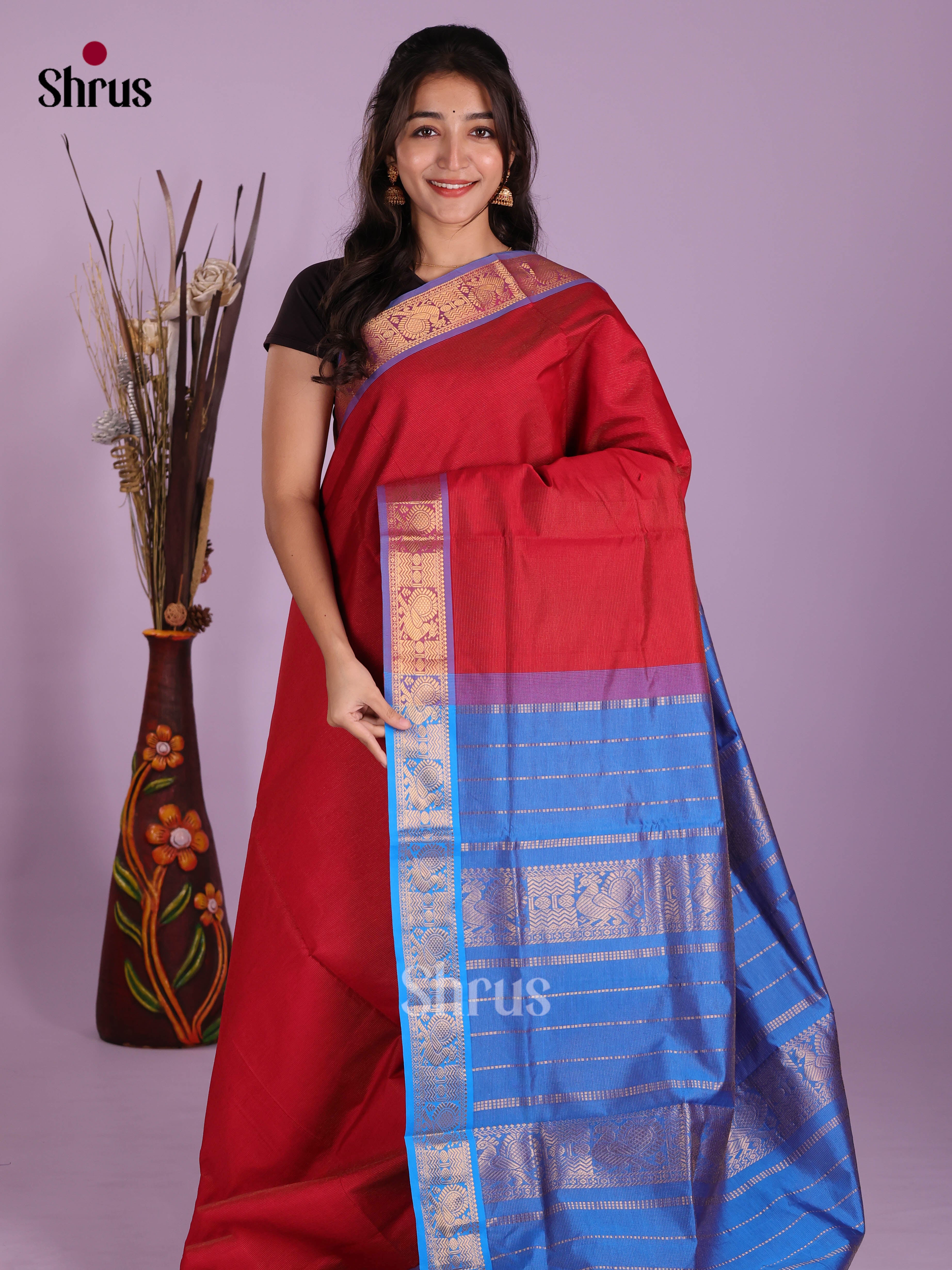 DKS04083 - Silkcotton-halfpure Saree - Shop on Shrus.com
