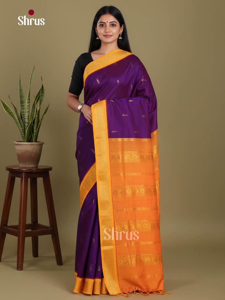 Violet & Orange- Kalyani Cotton Saree