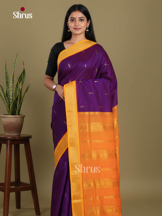 Violet & Orange- Kalyani Cotton Saree