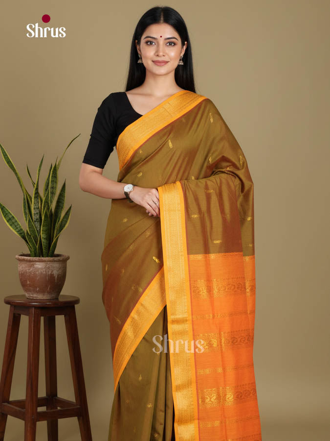 Mehandi & Orange - Kalyani Cotton Saree