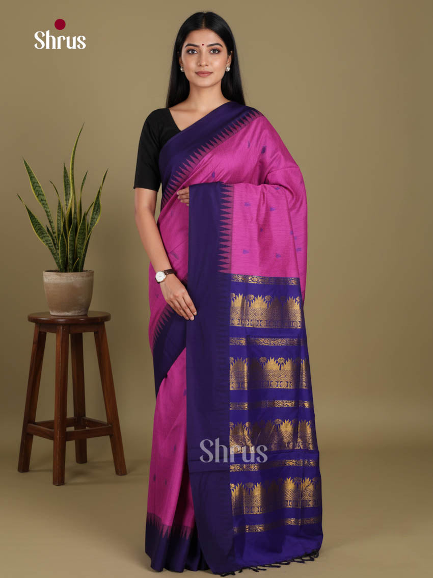 Pink & Blue - Kalyani Cotton Saree - Shop on Shrus.com