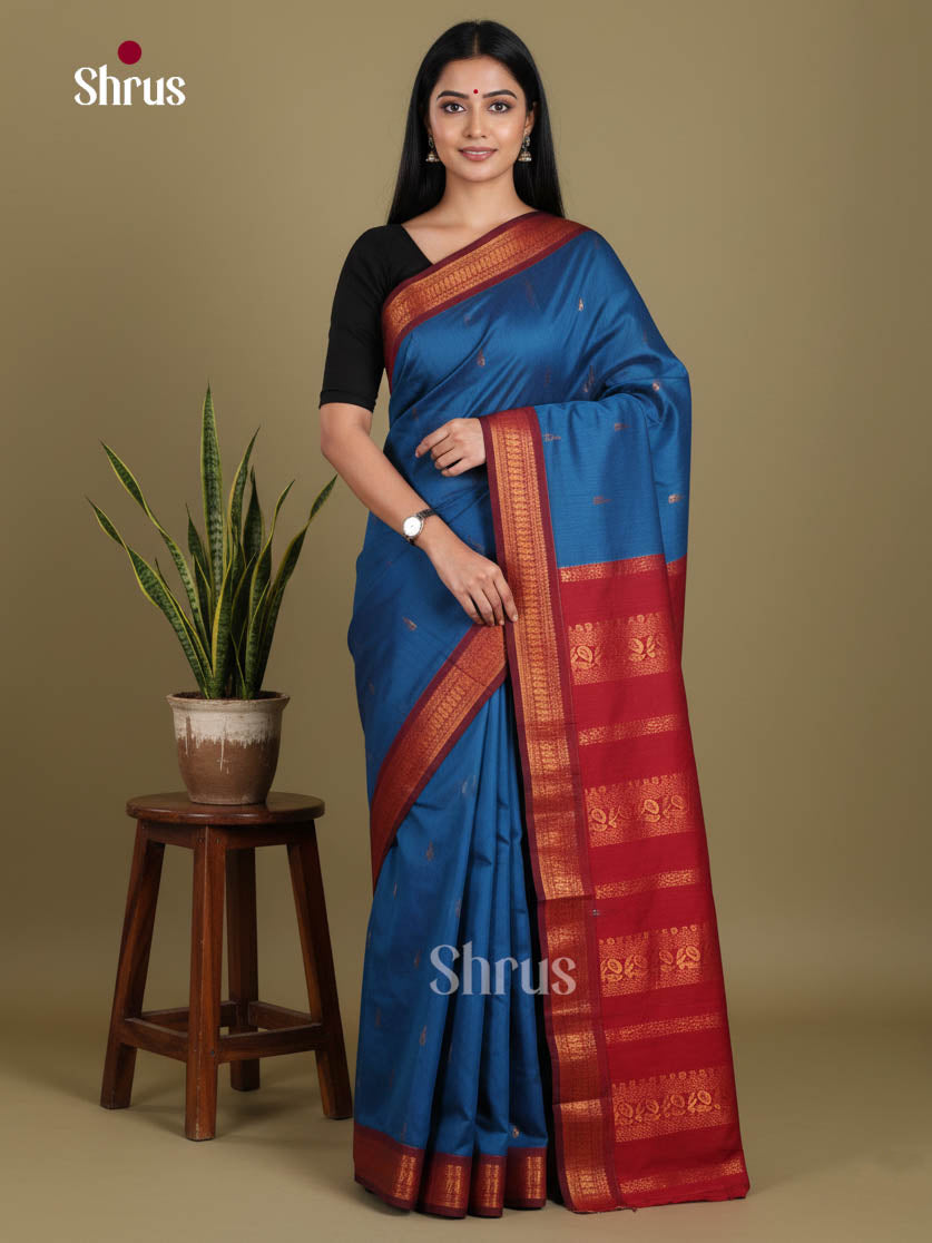 Blue & Maroon - Kalyani Cotton Saree