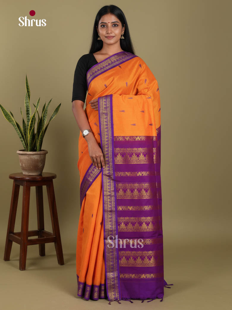 Orange & Violet - Kalyani Cotton Saree