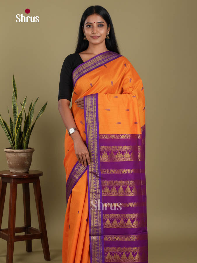 Orange & Violet - Kalyani Cotton Saree