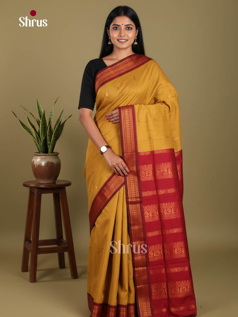 Mustard & Maroon - Kalyani Cotton Saree