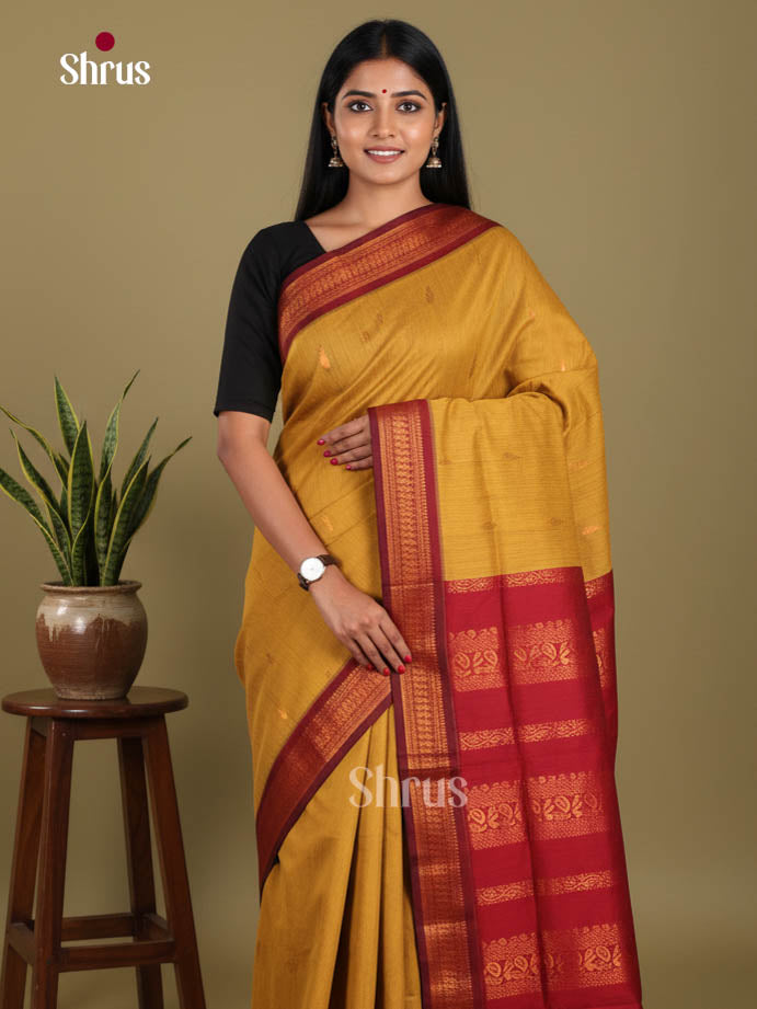 Mustard & Maroon - Kalyani Cotton Saree