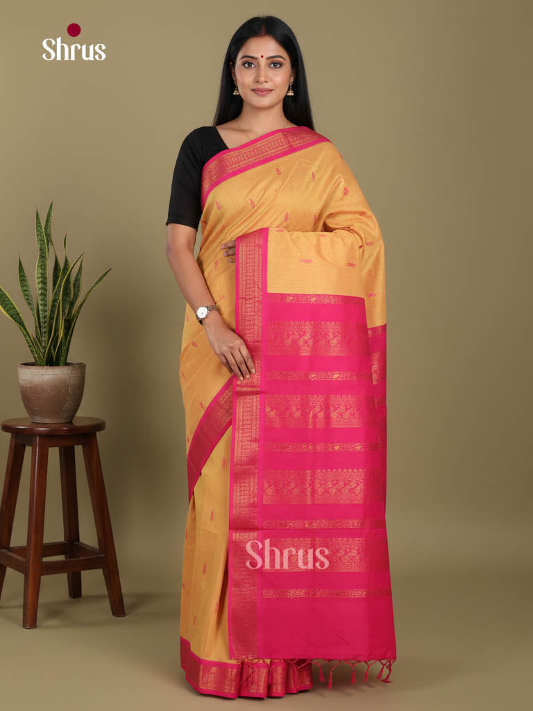 Mustard & Pink - Kalyani Cotton Saree