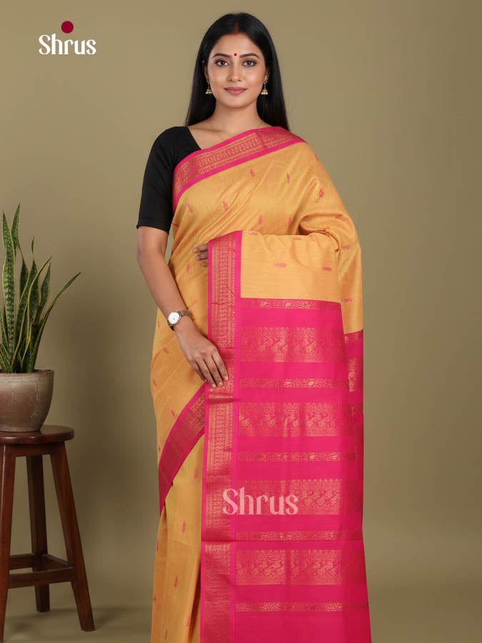 Mustard & Pink - Kalyani Cotton Saree