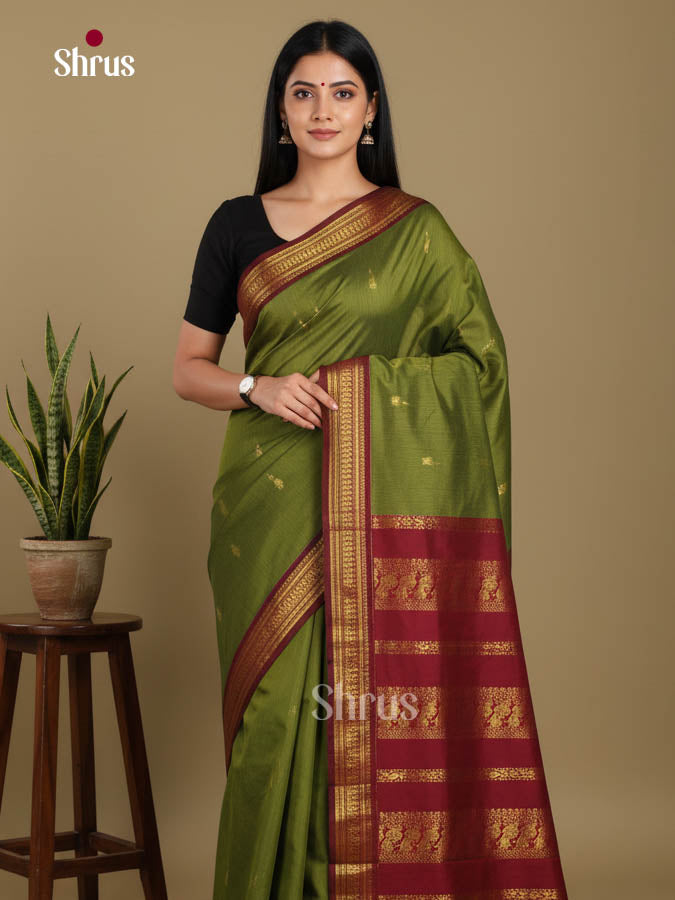 Green & maroon- Kalyani Cotton Saree - Shop on Shrus.com