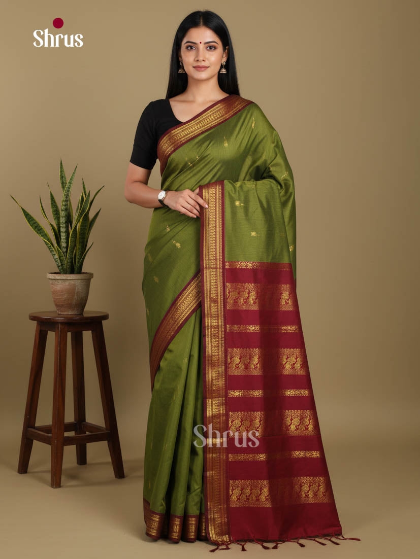 Green & maroon- Kalyani Cotton Saree - Shop on Shrus.com