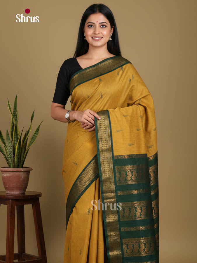 Mustardy Green & Green- Kalyani Cotton Saree
