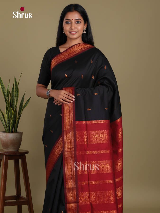 Black & Maroon - Kalyani Cotton Saree