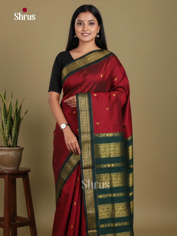 Maroon & green - Kalyani Cotton Saree - Shop on Shrus.com