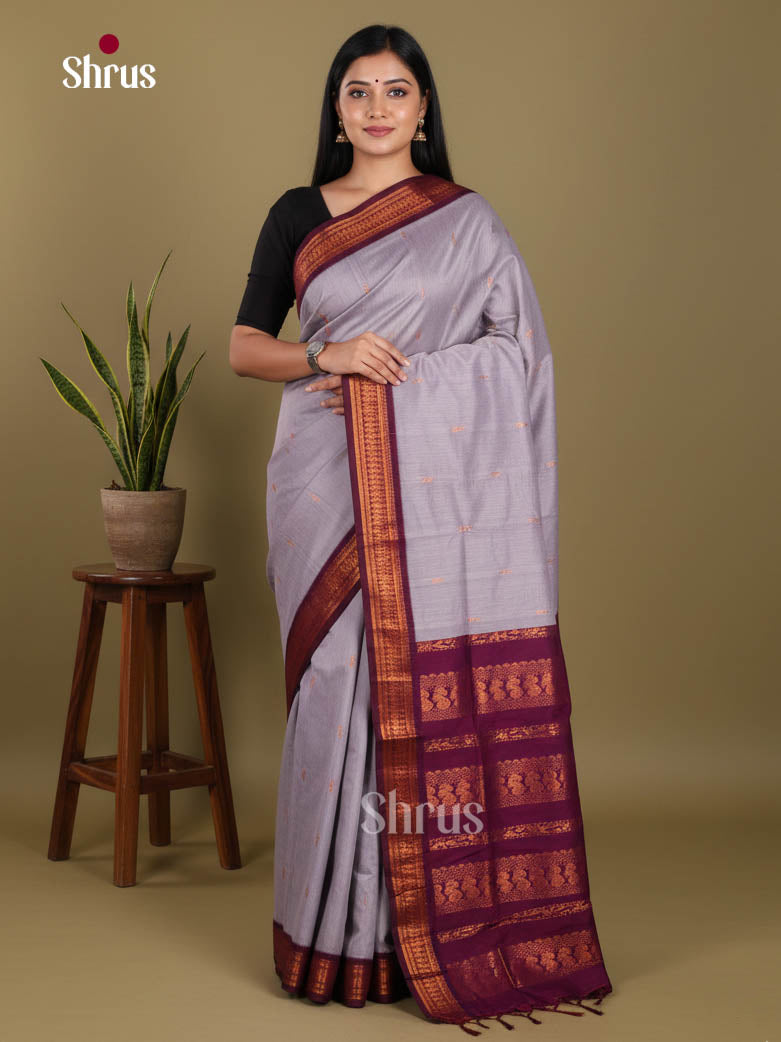 Grey & Purple - Kalyani Cotton Saree - Shop on Shrus.com