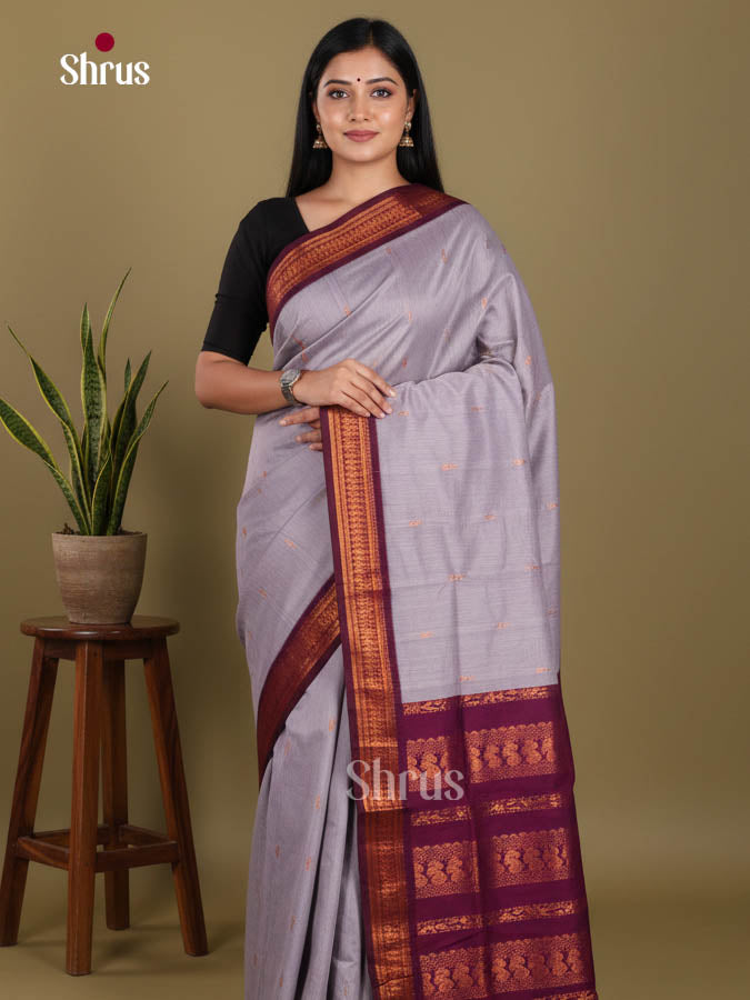 Grey & Purple - Kalyani Cotton Saree - Shop on Shrus.com