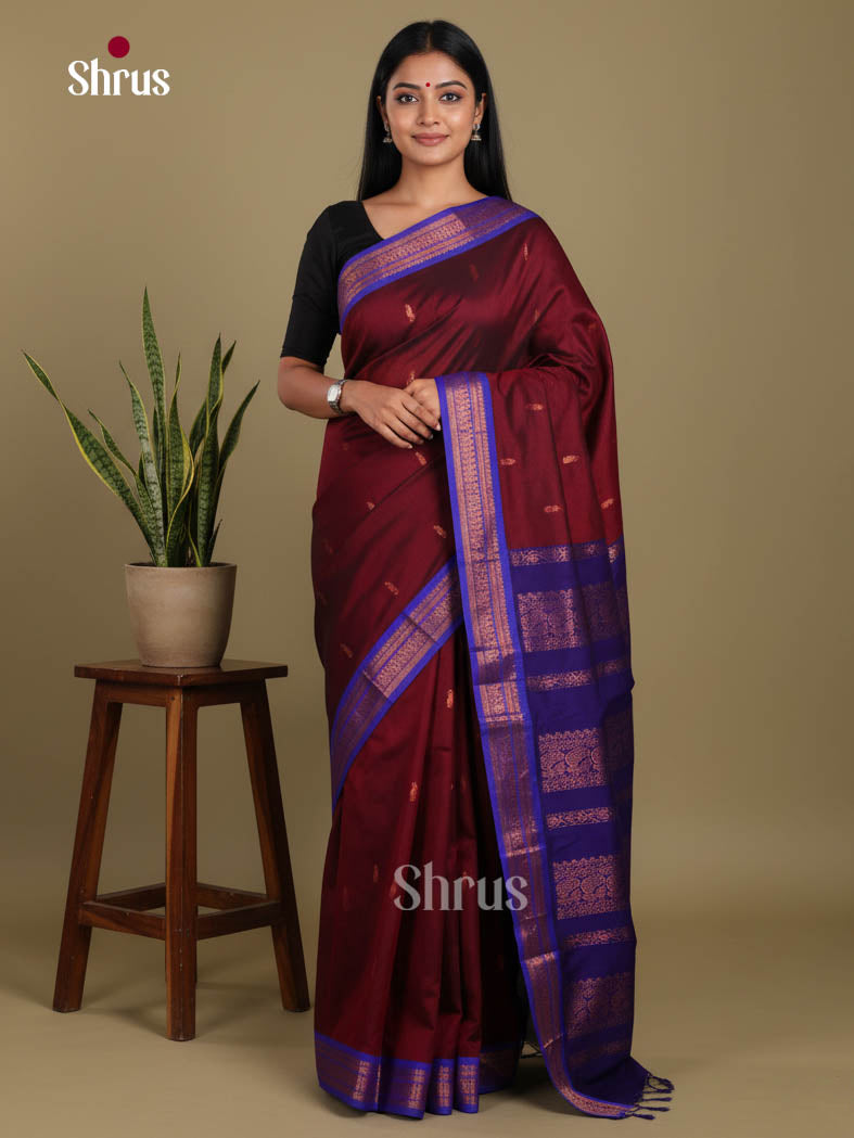 Maroon & Blue- Kalyani Cotton Saree
