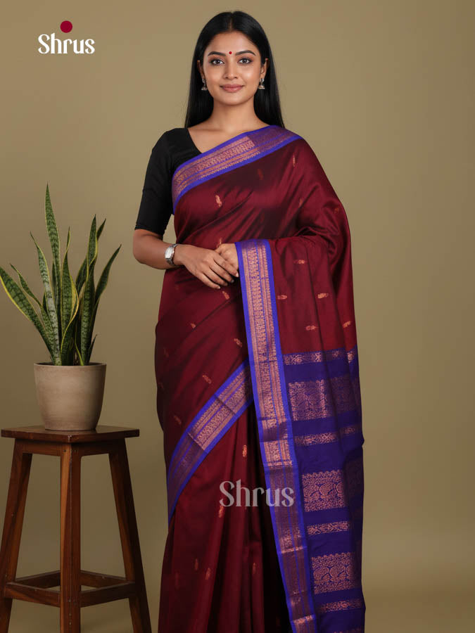 Maroon & Blue- Kalyani Cotton Saree