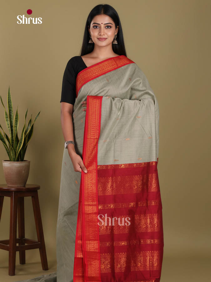 Grey & red - Kalyani Cotton Saree