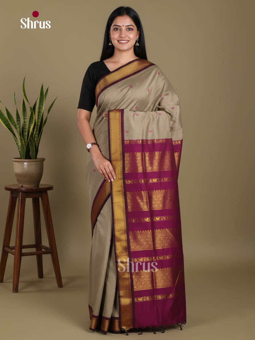 Grey & Maroon - Kalyani Cotton Saree