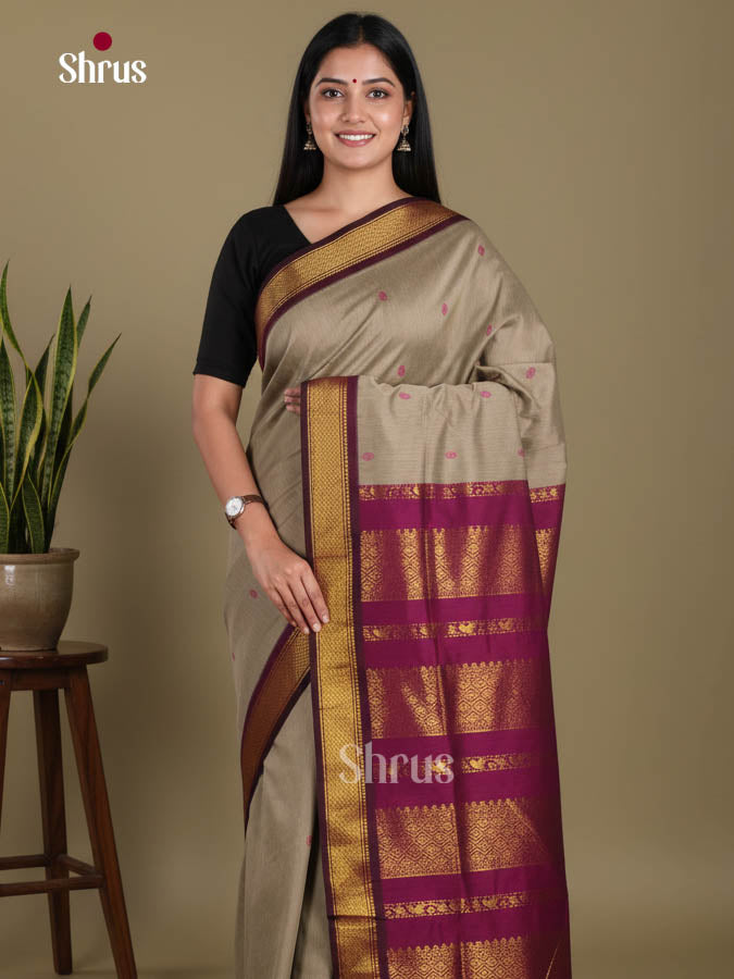 Grey & Maroon - Kalyani Cotton Saree