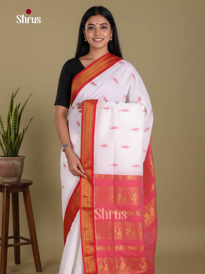 White & Red- Kalyani Cotton Saree