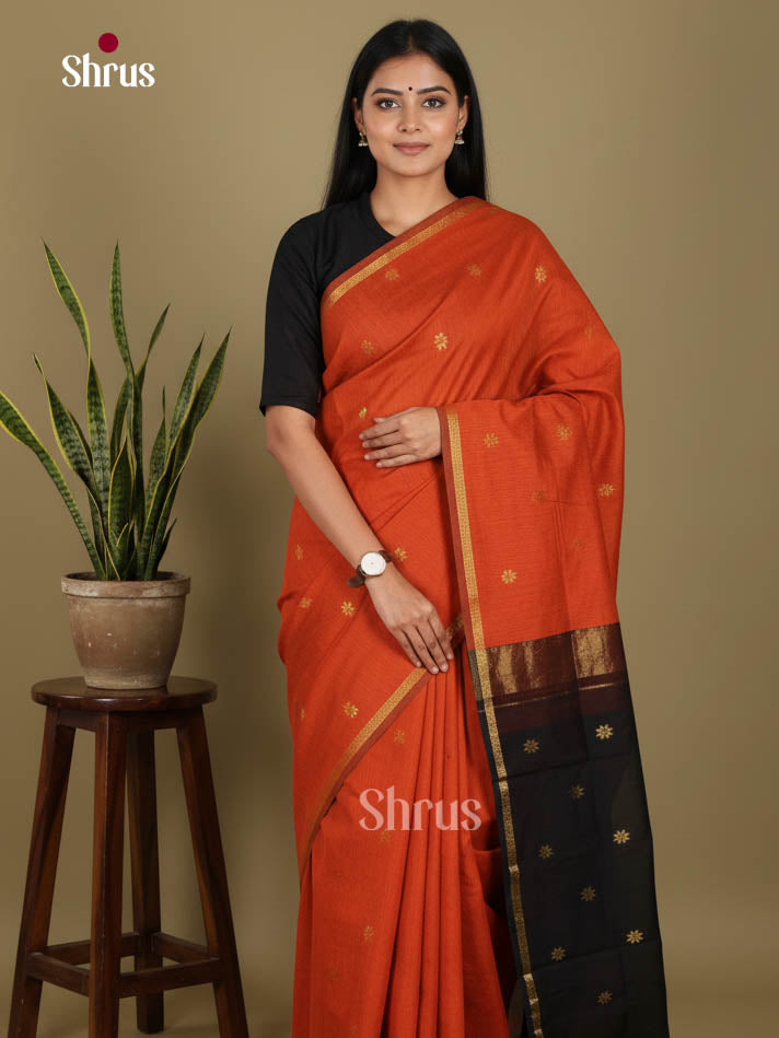 Orange & Black - Semi Maheshwari Saree