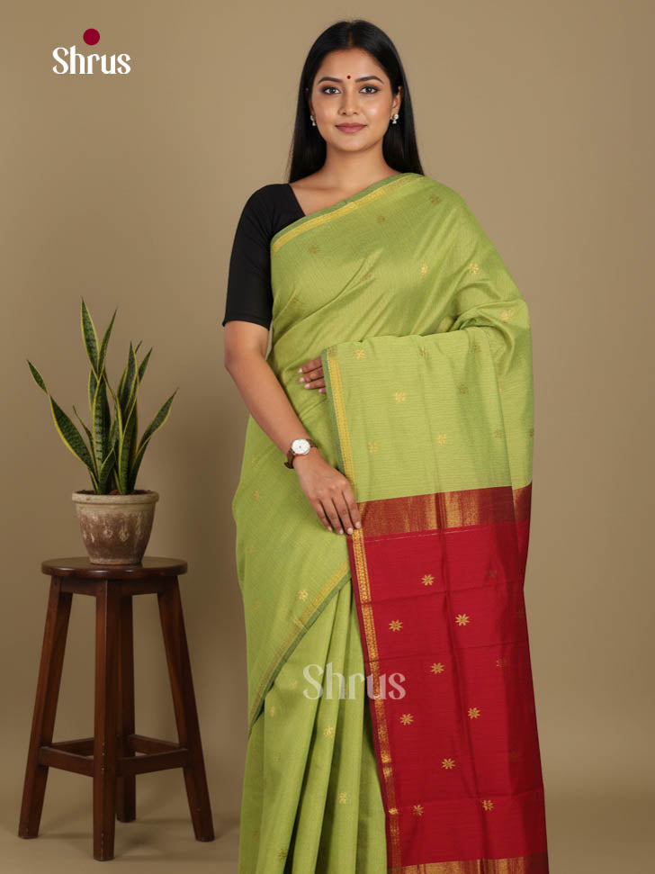 Pista Green & Maroon - Semi Maheshwari Saree