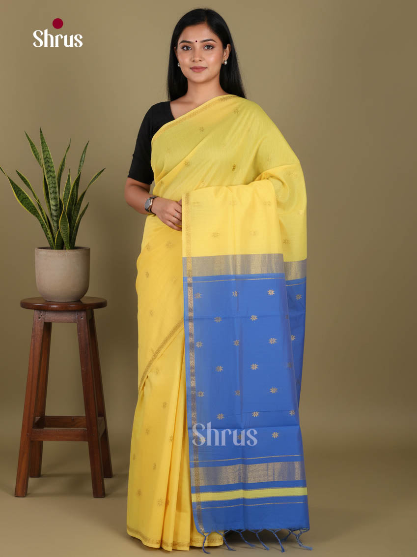 Yellow & Blue - Semi Maheshwari Saree