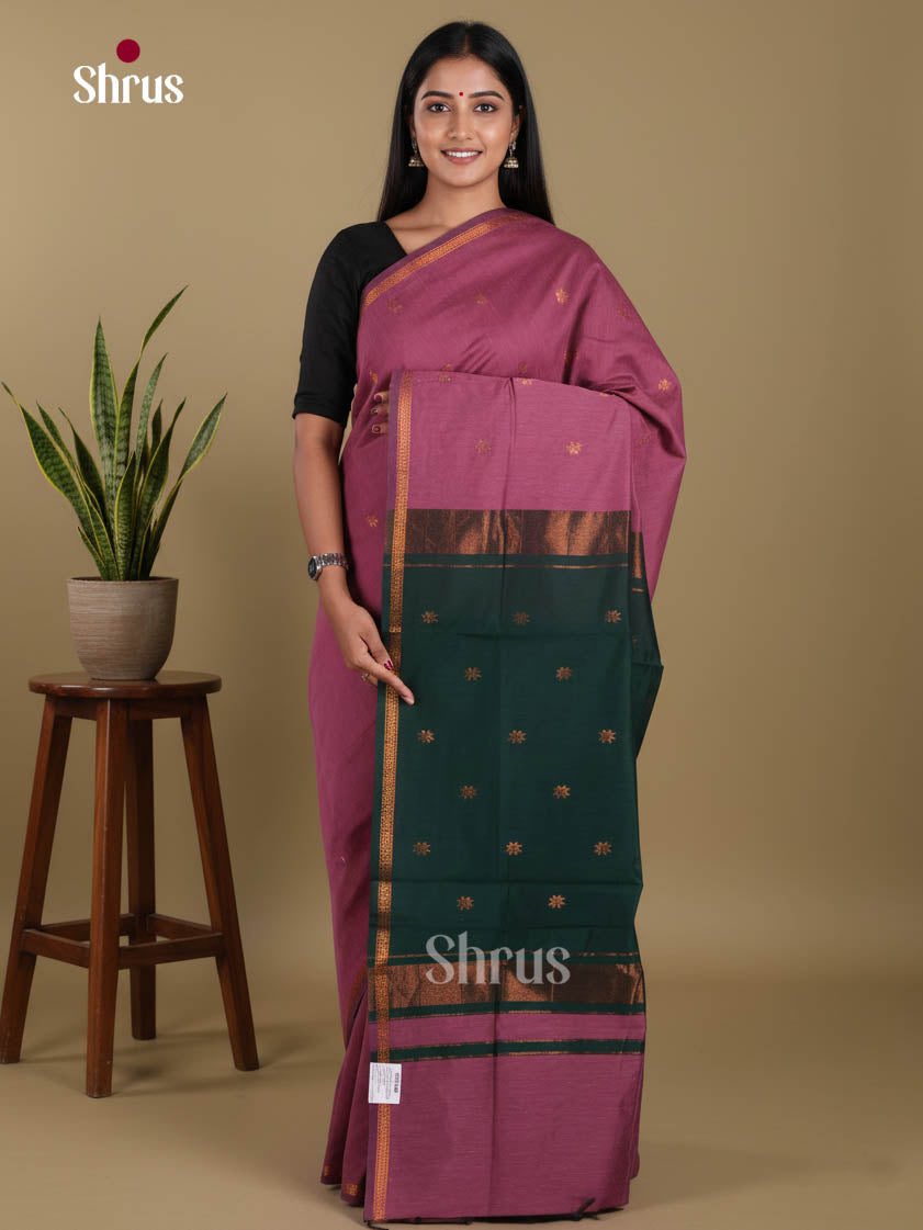 Pink  & Green - Semi Maheshwari Saree - Shop on Shrus.com