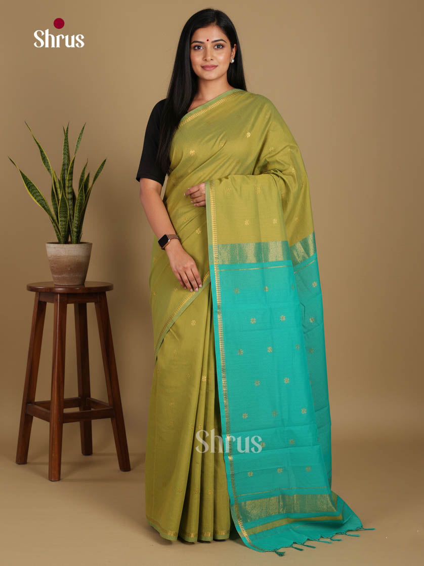 Mehandi Green & Green  - Semi Maheshwari Saree
