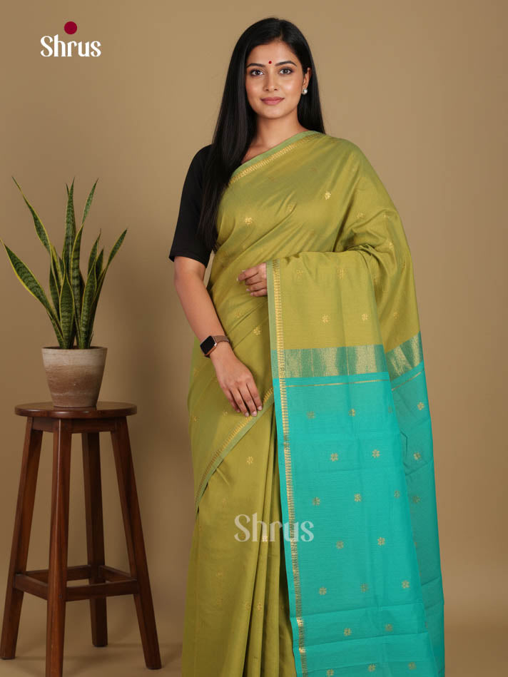 Mehandi Green & Green  - Semi Maheshwari Saree