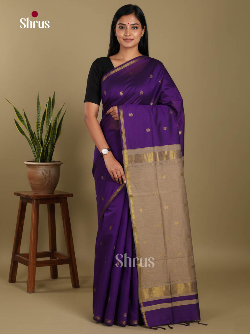 Violet & Grey - Semi Maheshwari Saree