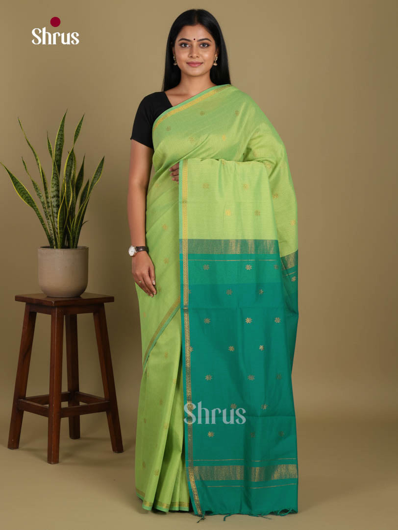 Pista Green & Green - Semi Maheshwari Saree
