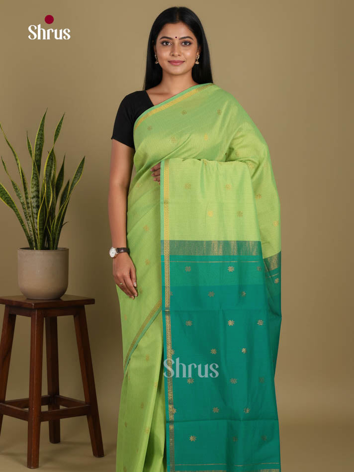 Pista Green & Green - Semi Maheshwari Saree