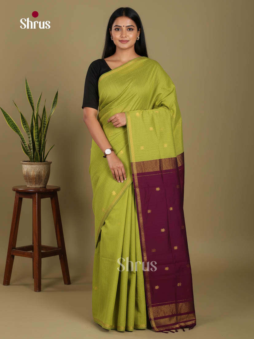 Green & Violet - Semi Maheshwari Saree