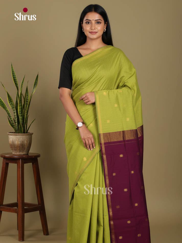 Green & Violet - Semi Maheshwari Saree