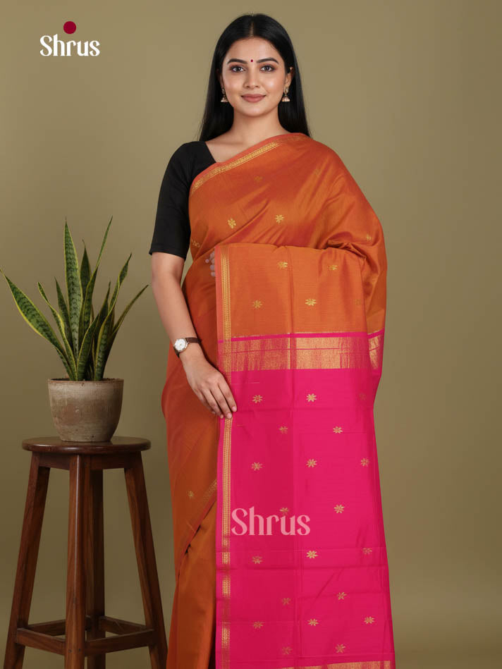 Orange & Pink - Semi Maheshwari Saree