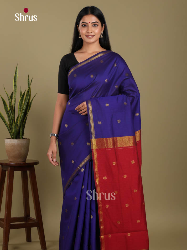 Blue & Red- Semi Maheshwari Saree