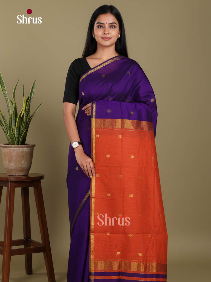 Blue & Orange - Semi Maheshwari Saree