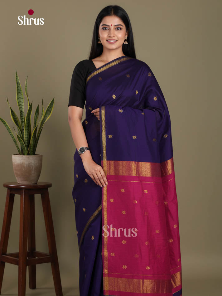 Blue & Maroon - Semi Maheshwari Saree