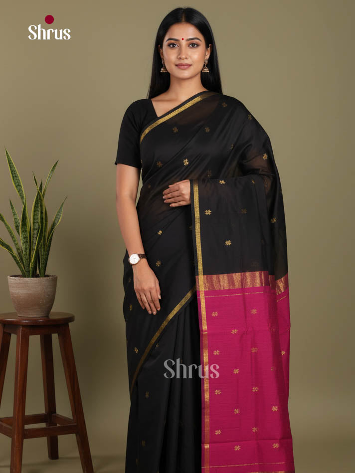 Black & Maroon- Semi Maheshwari Saree