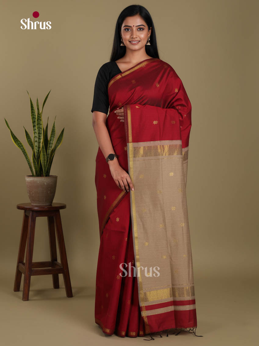 Maroon & Grey - Semi Maheshwari Saree