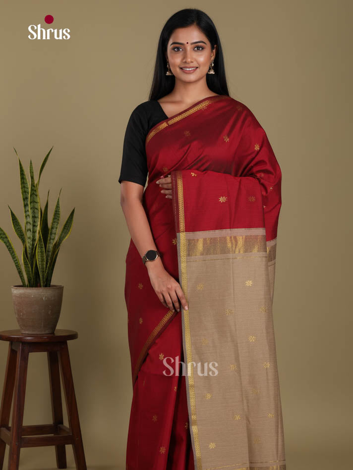 Maroon & Grey - Semi Maheshwari Saree