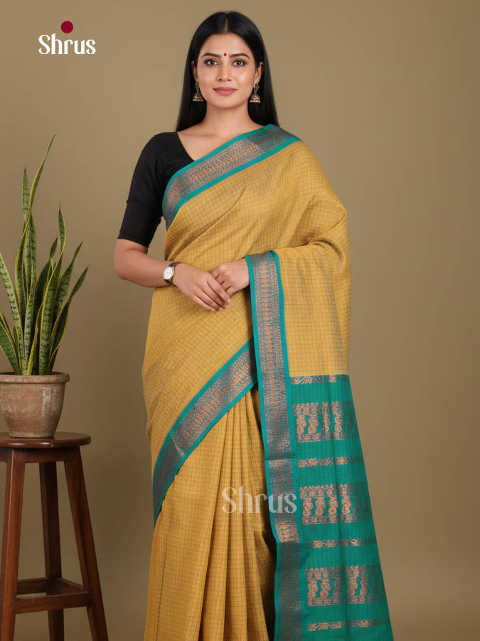 Beige & Green - Kalyani Cotton Saree