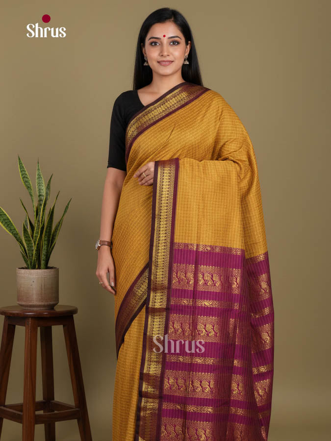 Mustard & Purple - Kalyani Cotton Saree