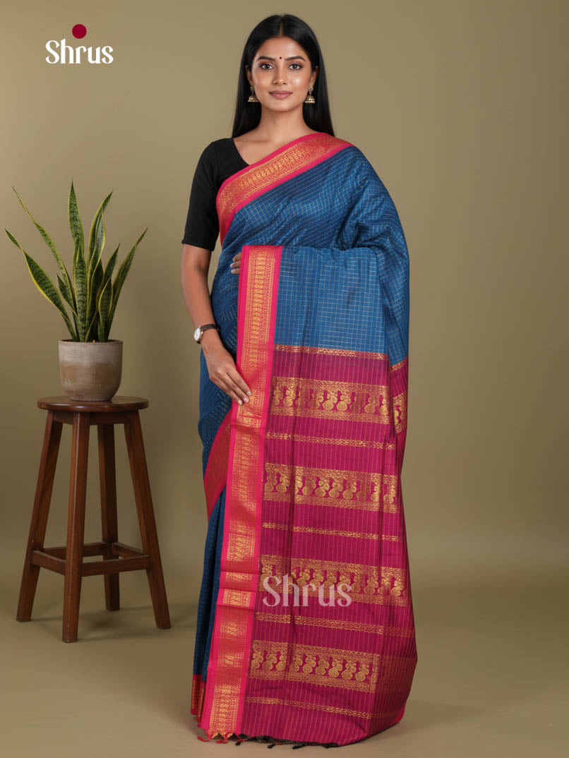Blue & Purple- Kalyani Cotton Saree