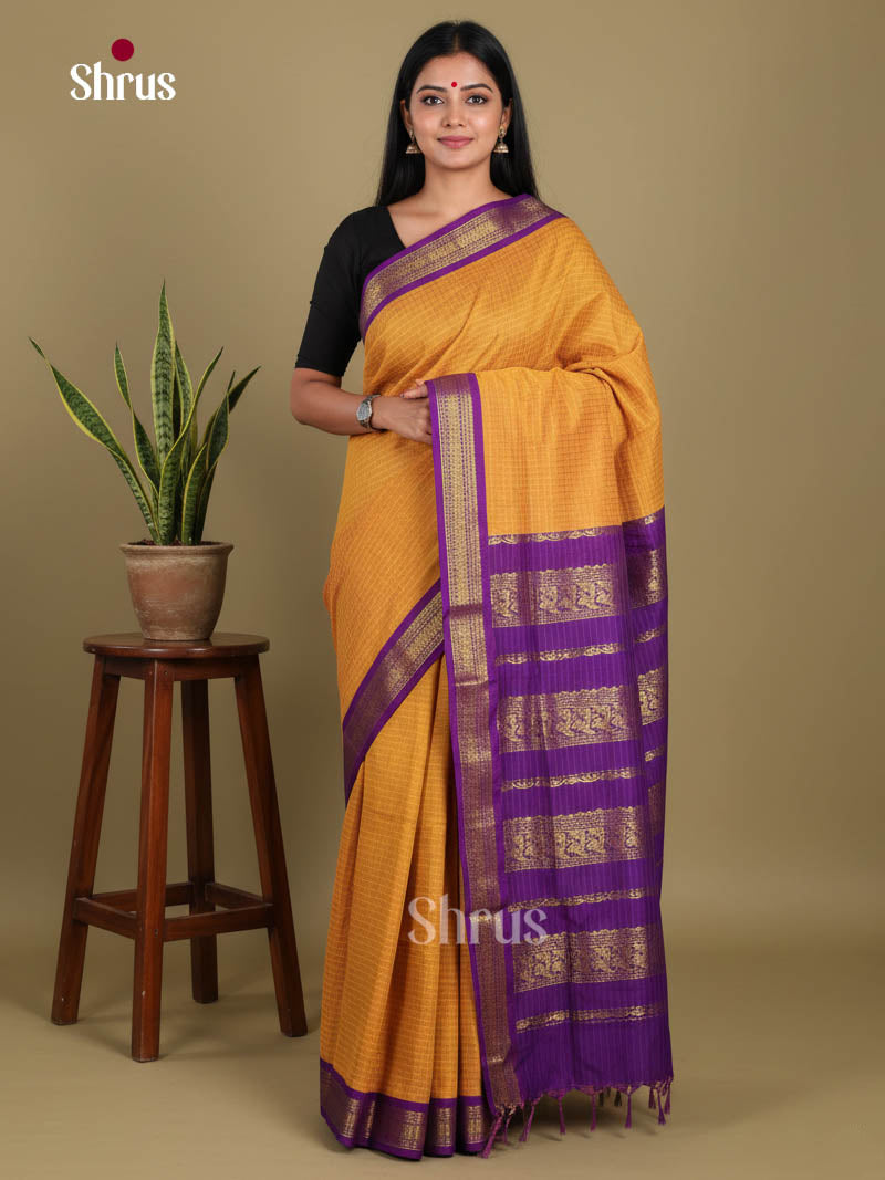 Mustard & Purple - Kalyani Cotton Saree - Shop on Shrus.com