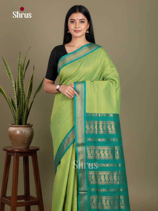Pista Green & Green - Kalyani Cotton Saree - Shop on Shrus.com