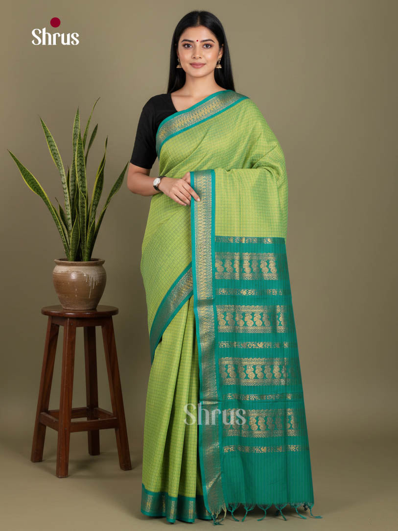 Pista Green & Green - Kalyani Cotton Saree - Shop on Shrus.com