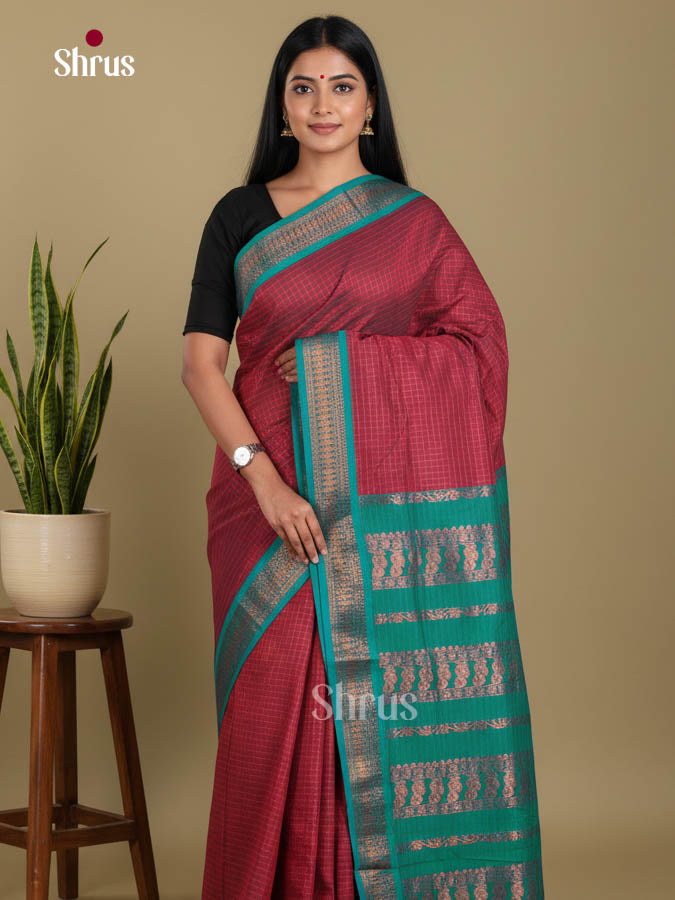 Maroon & Green- Kalyani Cotton Saree